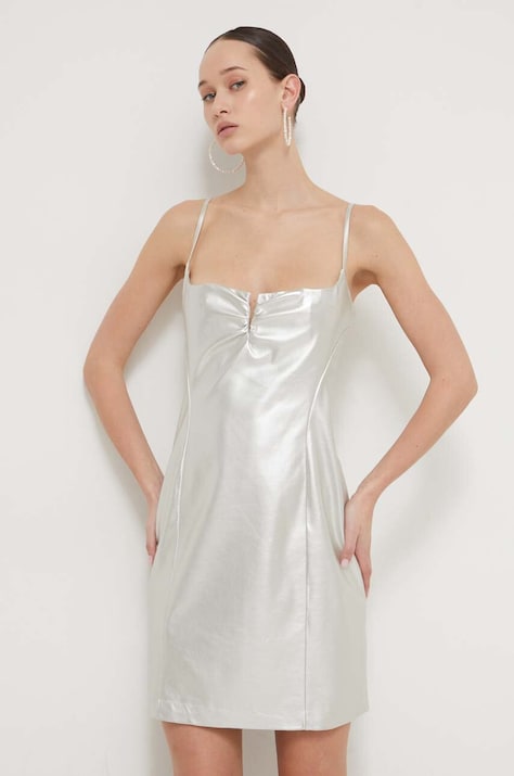 HUGO rochie culoarea argintiu, mini, mulată 50510432