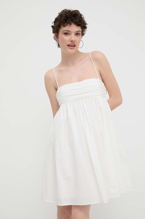 HUGO rochie din bumbac culoarea bej, mini, evazată, 50510433