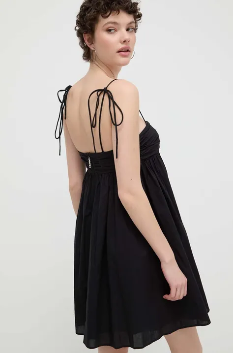 Pamučna haljina HUGO boja: crna, mini, širi se prema dolje, 50510433