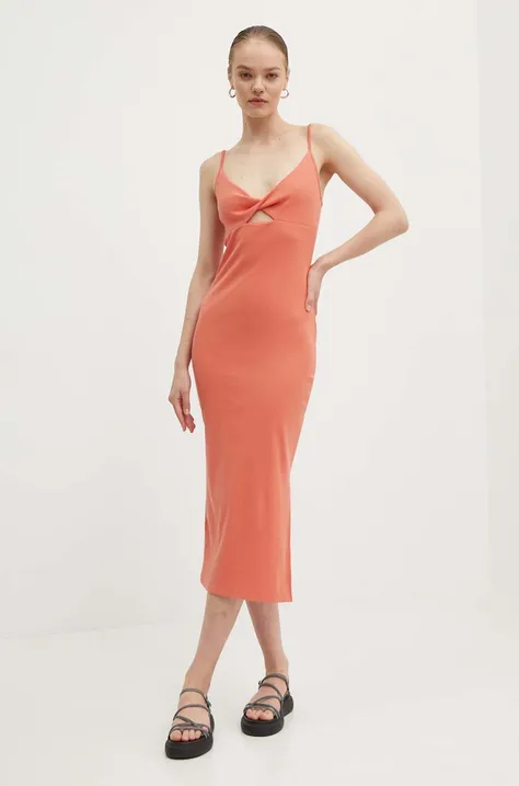 Roxy sukienka Wavey Lady kolor pomarańczowy midi dopasowana ERJKD03469
