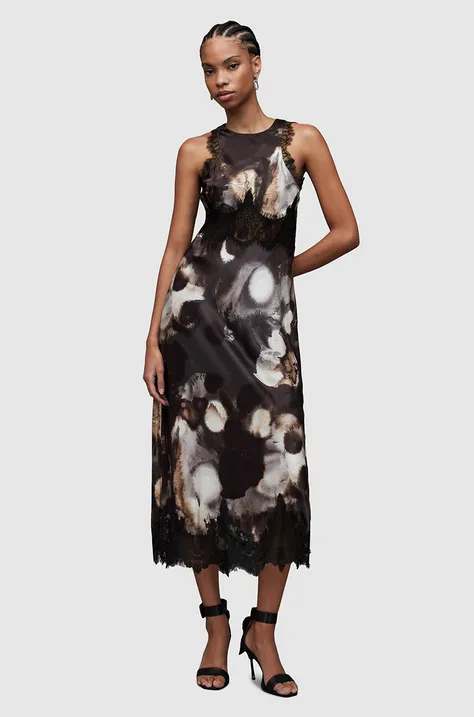 Φόρεμα από συνδιασμό μεταξιού AllSaints Alula χρώμα: γκρι