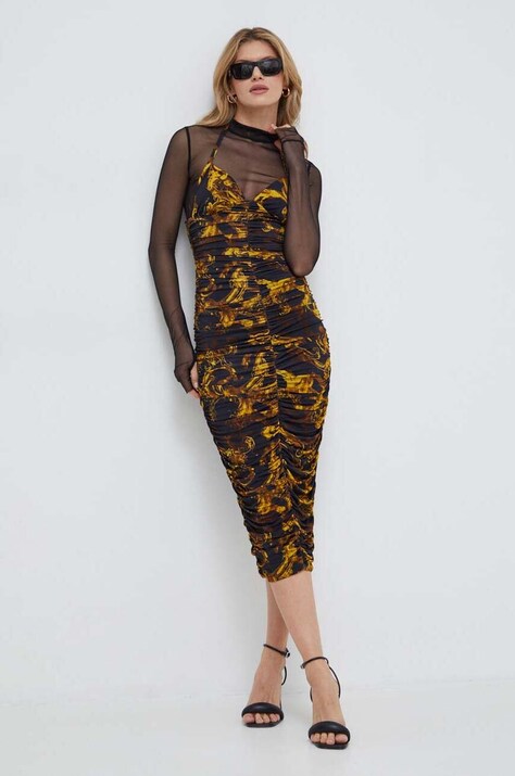 Versace Jeans Couture rochie culoarea negru, midi, mulată