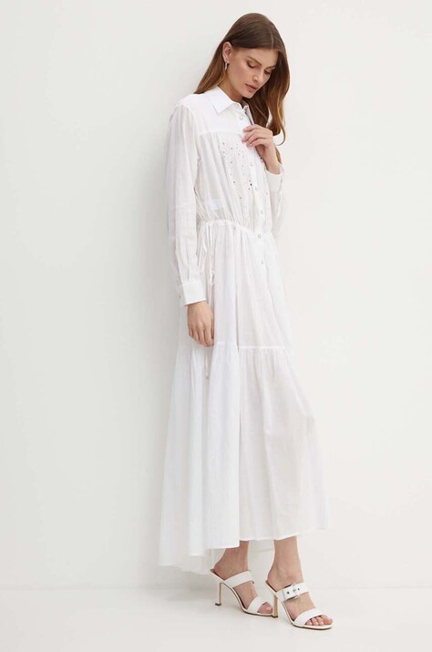Pinko rochie din bumbac culoarea alb, maxi, evazată, 103728 A1XP