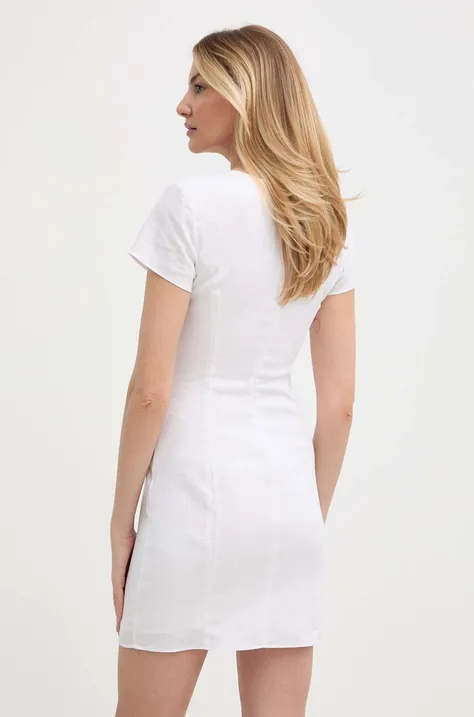 Armani Exchange sukienka lniana kolor biały mini rozkloszowana 3DYA07 YN3RZ