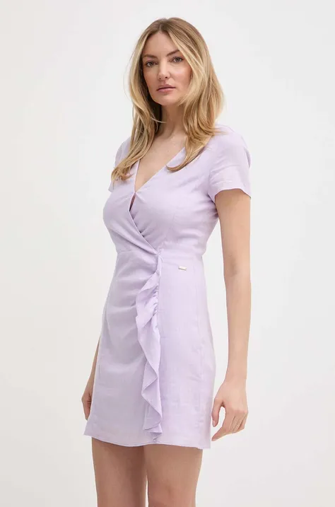 Lanena haljina Armani Exchange boja: ljubičasta, mini, širi se prema dolje, 3DYA07 YN3RZ