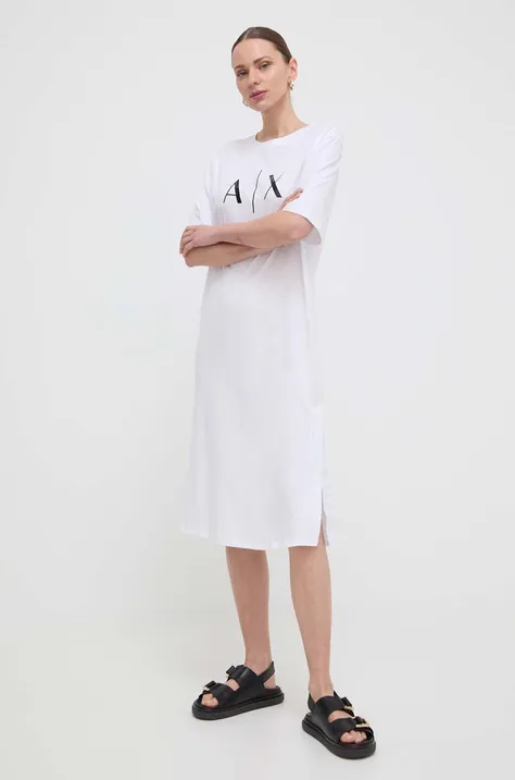 Памучна рокля Armani Exchange в бяло къса със стандартна кройка 3DYA79 YJ3RZ