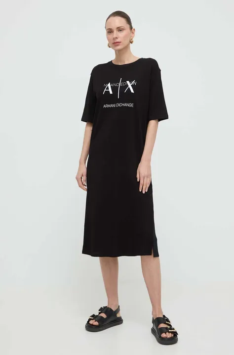 Памучна рокля Armani Exchange в черно къса със стандартна кройка 3DYA79 YJ3RZ