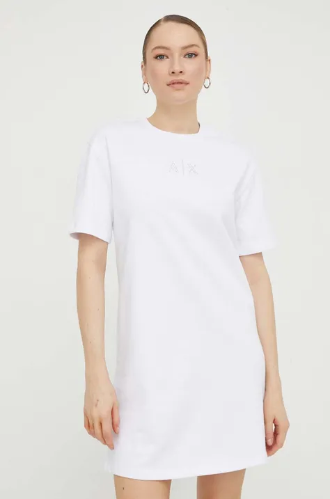 Bombažna obleka Armani Exchange bela barva