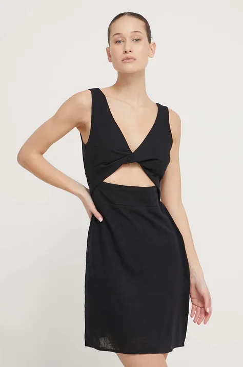 Bavlněné šaty Billabong černá barva, mini, EBJWD00138