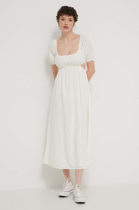 Billabong rochie din bumbac culoarea bej, midi, evazată, ABJWD00678