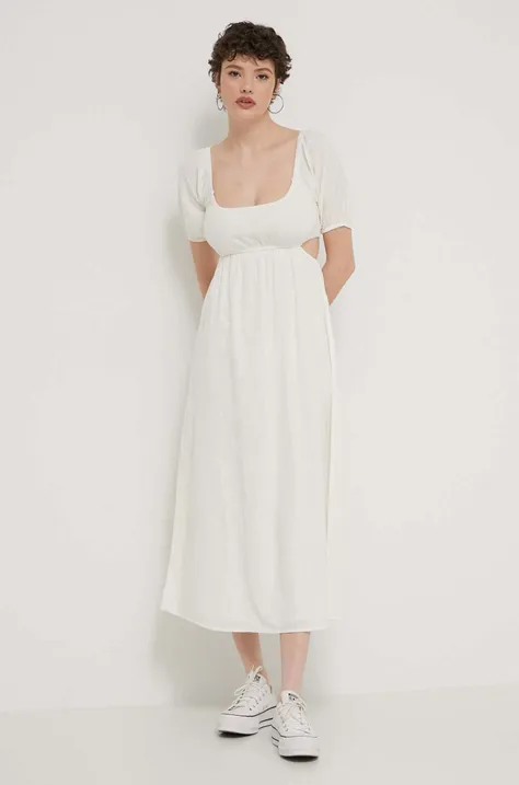 Bavlnené šaty Billabong béžová farba, midi, áčkový strih, ABJWD00678