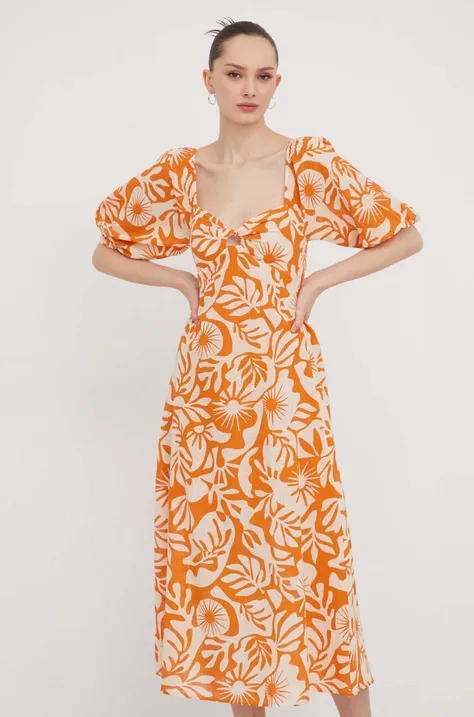 Bombažna obleka Billabong oranžna barva