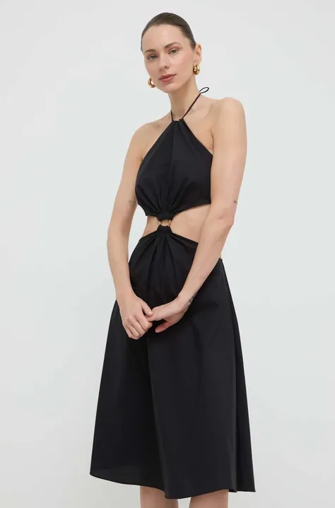 Pamučna haljina Twinset boja: crna, midi, širi se prema dolje