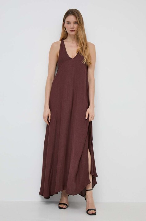 Twinset rochie culoarea maro, maxi, oversize