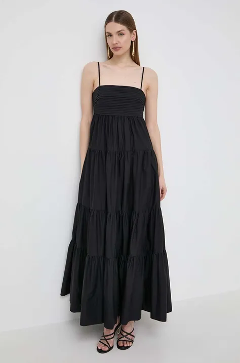 Pamučna haljina Twinset boja: crna, maxi, širi se prema dolje
