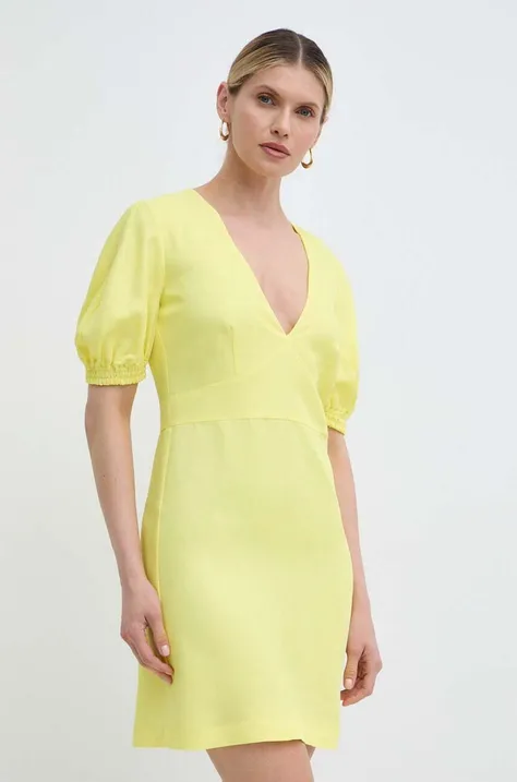 Twinset sukienka z domieszką lnu kolor żółty mini prosta