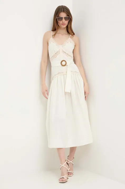 Pamučna haljina Twinset boja: bijela, maxi, širi se prema dolje