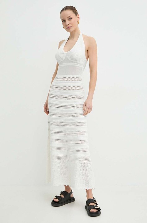 Twinset rochie culoarea bej, maxi, evazată