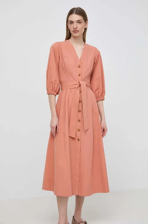 Βαμβακερό φόρεμα Twinset χρώμα: πορτοκαλί