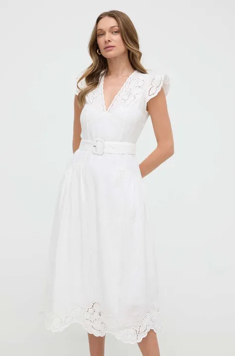 Lanena haljina Twinset boja: bijela, maxi, širi se prema dolje