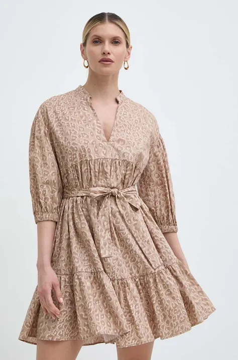 Pamučna haljina Twinset boja: bež, mini, širi se prema dolje
