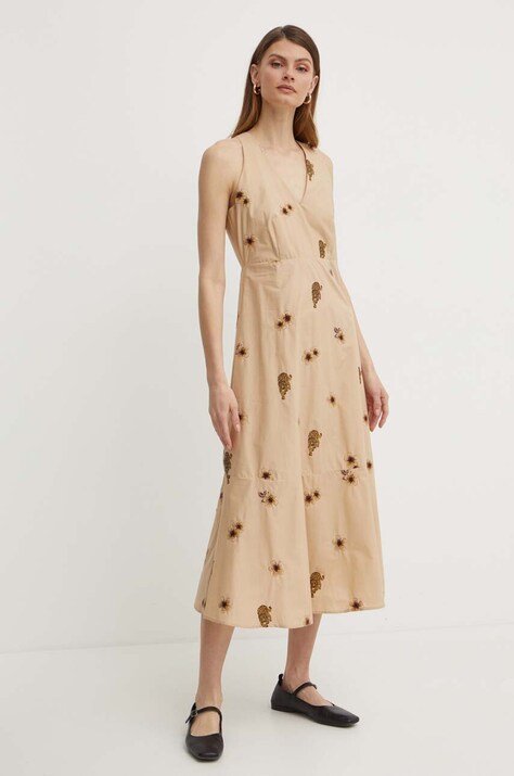 Twinset rochie din bumbac culoarea bej, maxi, dreaptă