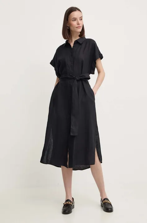 Льняна сукня United Colors of Benetton колір чорний midi пряма