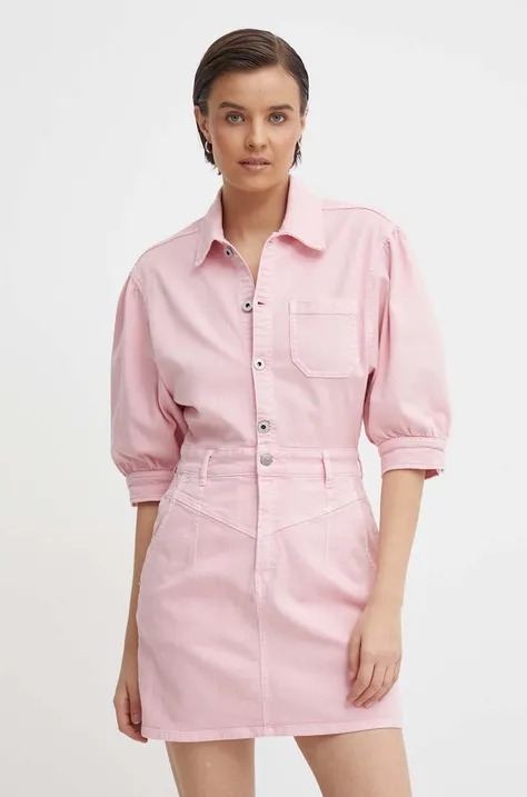 Pepe Jeans rochie GRACIE culoarea roz, mini, evazati, PL953518