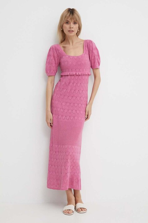 Pepe Jeans rochie din amestec de in GOLDIE DRESS culoarea roz, maxi, dreaptă, PL953525