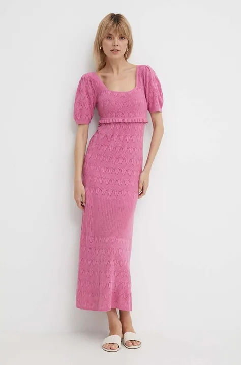 Pepe Jeans rochie din amestec de in GOLDIE DRESS culoarea roz, maxi, drept, PL953525