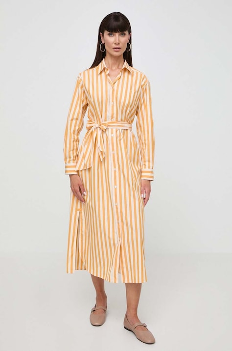 Хлопковое платье Weekend Max Mara цвет оранжевый midi прямая