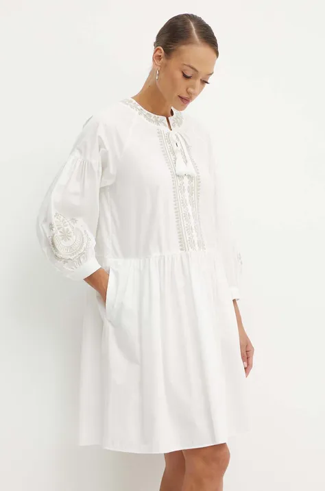 Памучна рокля Weekend Max Mara в бяло къса разкроена 2415221182600