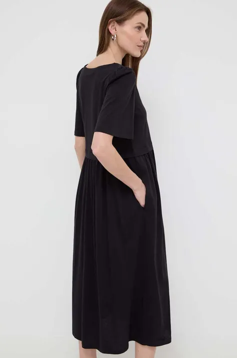 Bavlnené šaty Weekend Max Mara čierna farba, midi, áčkový strih, 2415621062600