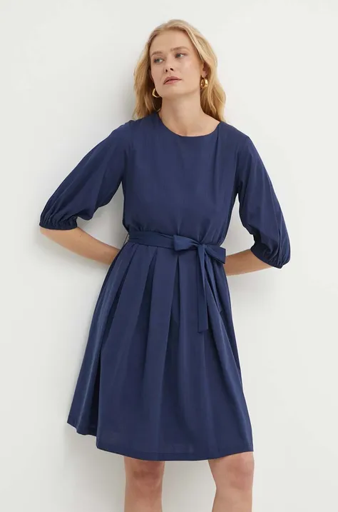 Хлопковое платье Weekend Max Mara цвет синий mini расклешённое 2415621072600