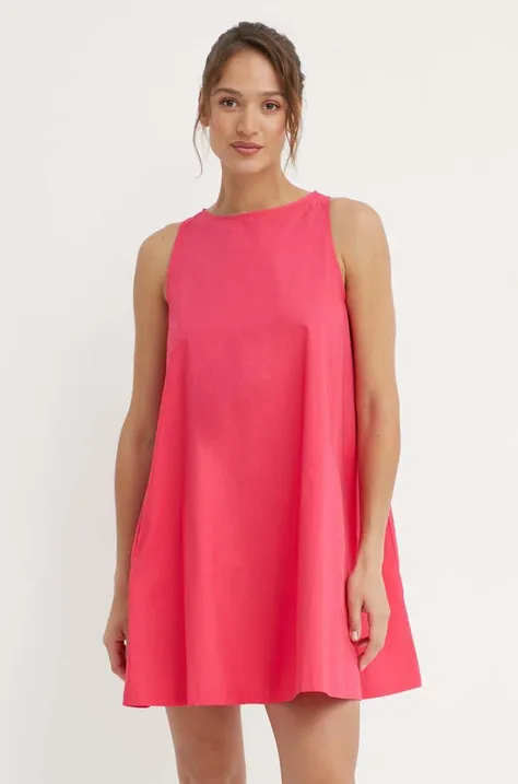 Памучна рокля United Colors of Benetton в розово къса разкроена