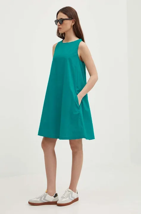 Хлопковое платье United Colors of Benetton цвет бирюзовый mini расклешённая