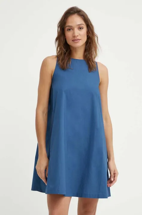 Памучна рокля United Colors of Benetton в синьо къса разкроена