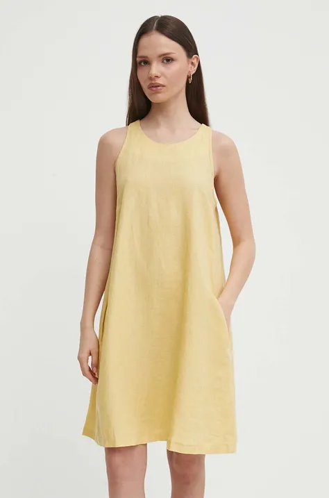 Льняное платье United Colors of Benetton цвет жёлтый mini прямая