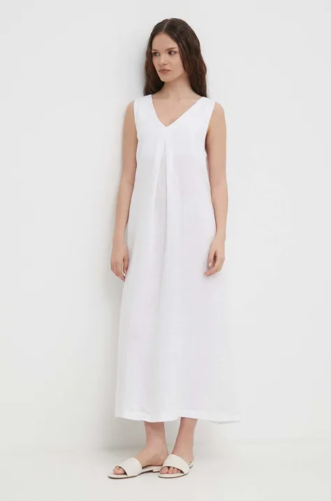 Льняна сукня United Colors of Benetton колір білий maxi розкльошена