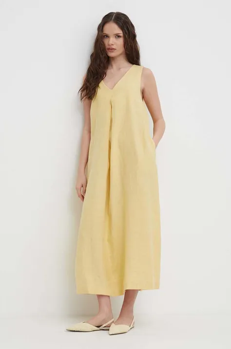 Льняное платье United Colors of Benetton цвет жёлтый maxi расклешённая