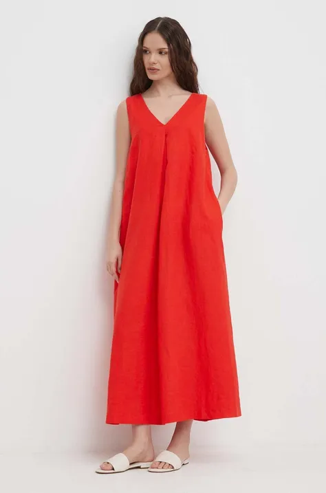 Льняна сукня United Colors of Benetton колір червоний maxi розкльошена