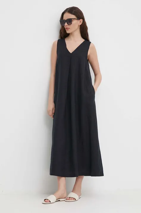 Льняное платье United Colors of Benetton цвет чёрный maxi расклешённая