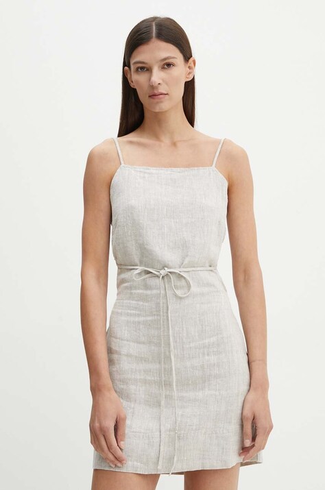 Alohas rochie din in culoarea bej, mini, mulată