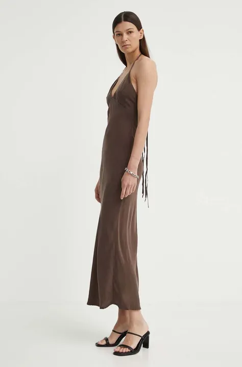 Alohas sukienka kolor brązowy maxi rozkloszowana