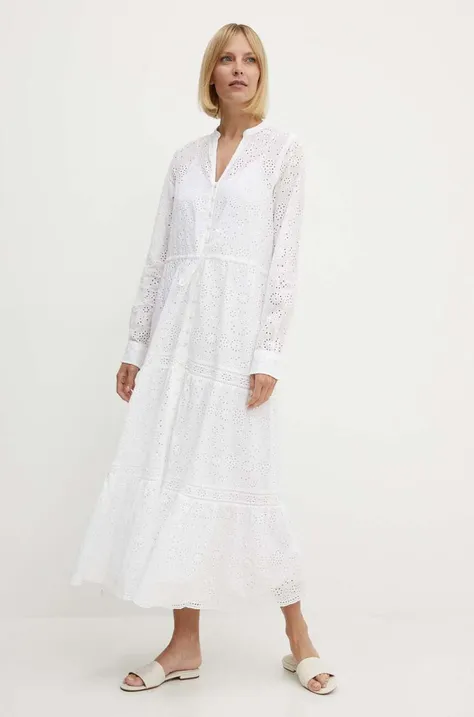 Pamučna haljina Polo Ralph Lauren boja: bijela, maxi, širi se prema dolje, 211935173