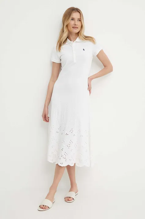 Polo Ralph Lauren rochie culoarea alb, maxi, evazați, 211935606