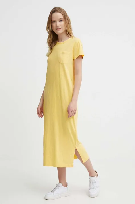 Хлопковое платье Polo Ralph Lauren цвет жёлтый midi прямое 211935607