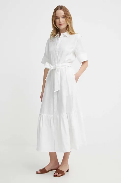 Lanena obleka Polo Ralph Lauren bela barva, 211935828