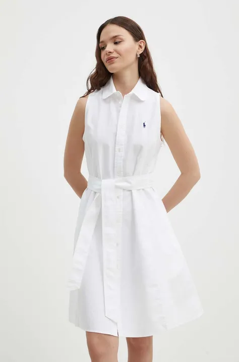 Polo Ralph Lauren sukienka bawełniana kolor biały midi rozkloszowana 211943505