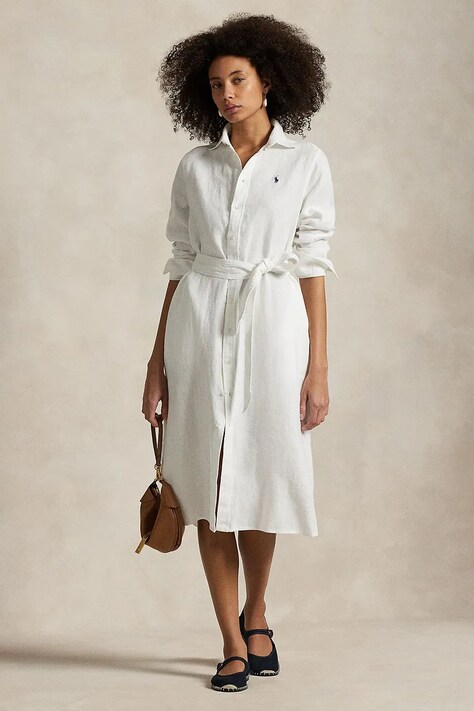 Polo Ralph Lauren rochie din in culoarea alb, mini, dreaptă, 211943992